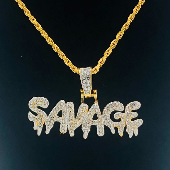 Iced Out Savage Drip Pendant Necklace - Picture 6 of 9